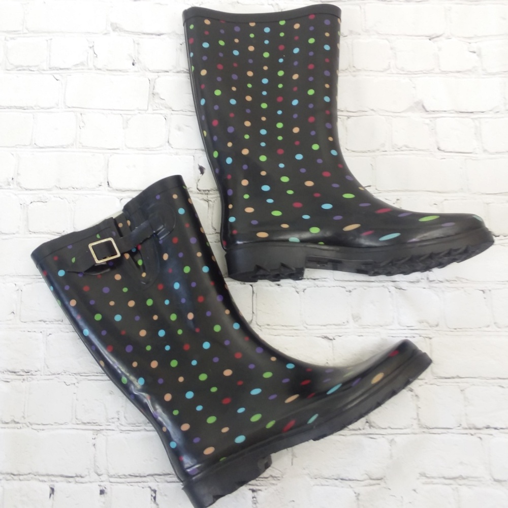 Rainbow Polka Dot Tall Rain Boots